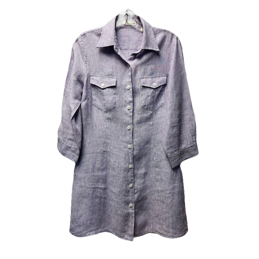 Coldwater Creek S Lavender Pinstripe Linen Tunic Blouse Beach Resort Travel Boho